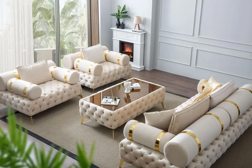 Dongguan manufacture wholesale luxury modern furniture couch living room sofa set designs tufted sofa black and gold sofa