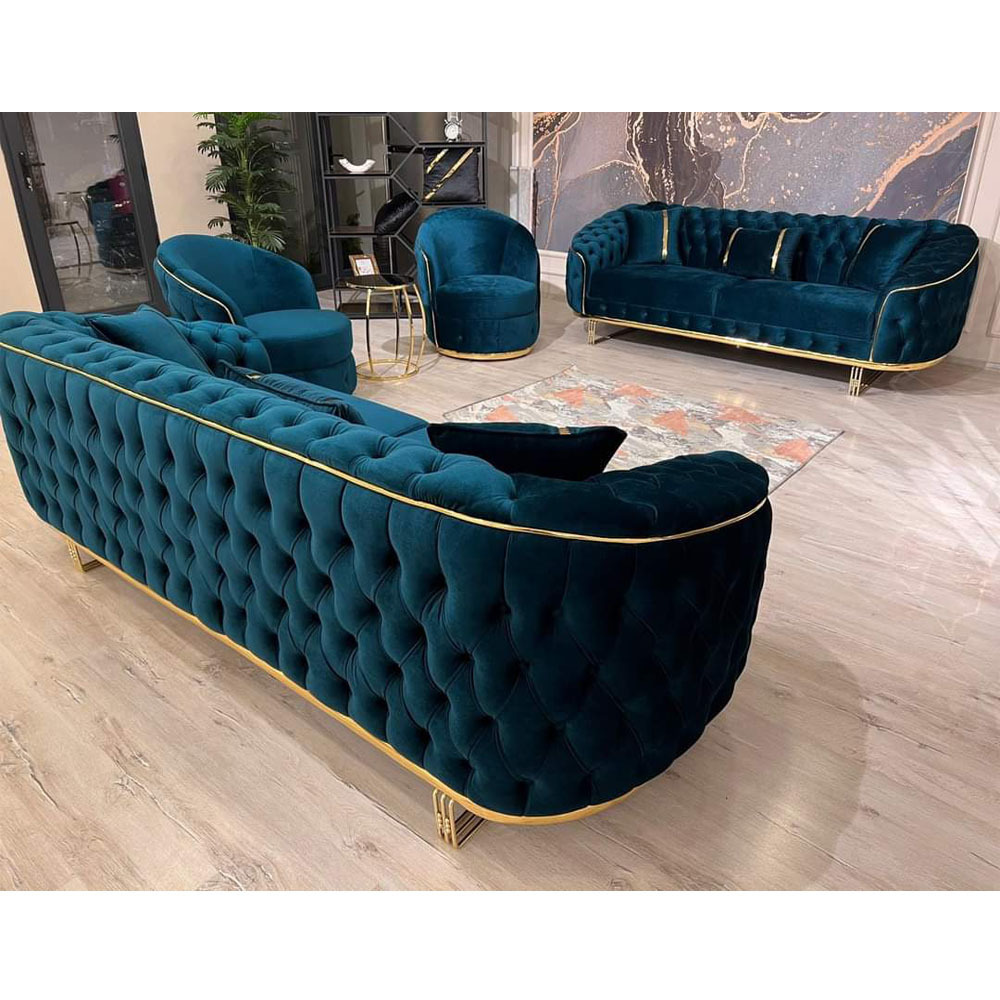 Hot Sale Modern royal blue  Sofa Set Furniture Chesterfield set of 321 Sofa Living Room Sofas