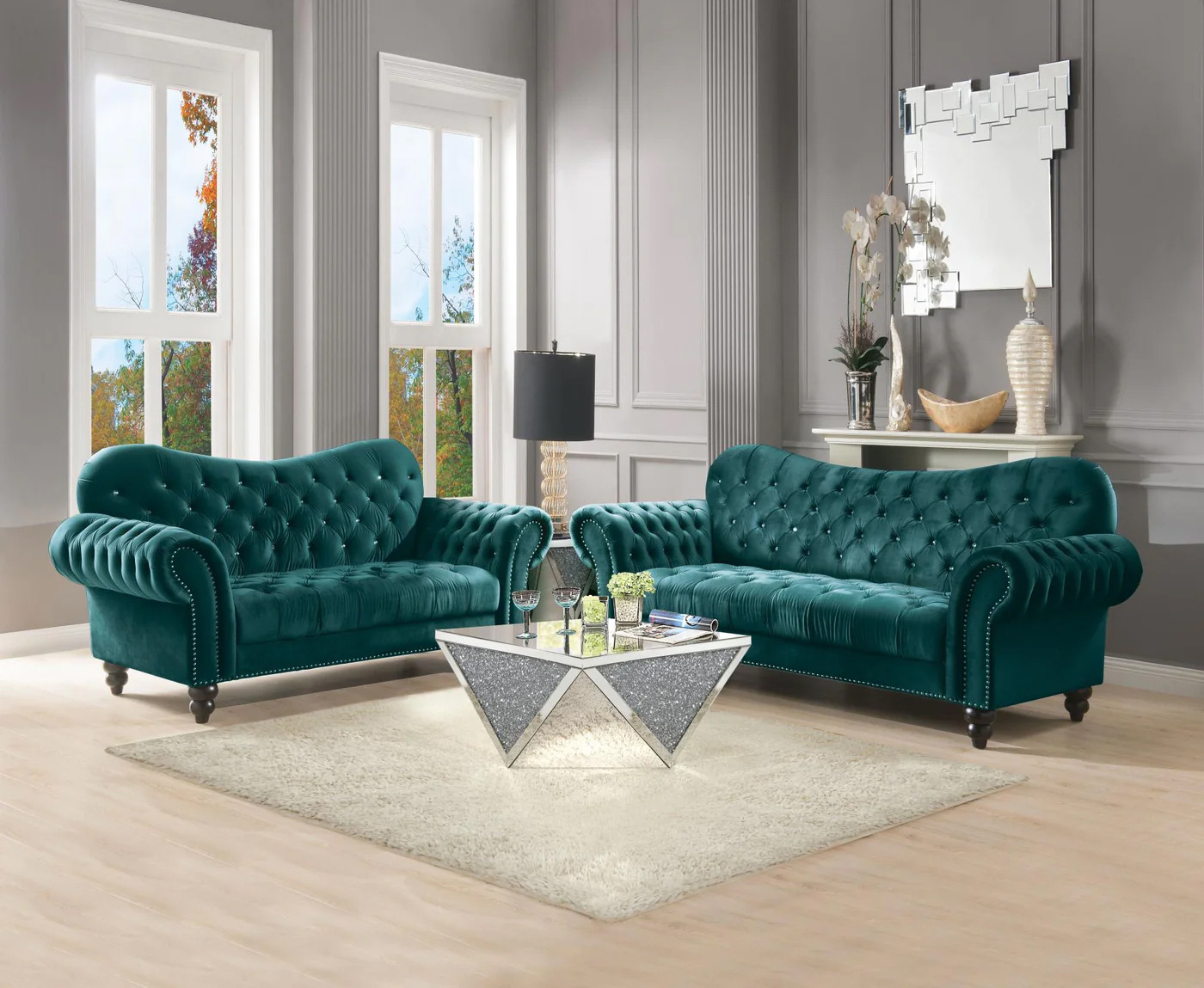 Wovent Modern Beige Faux Leather Tufted Sofa & Loveseat Living Room Set of 3 sofa american style