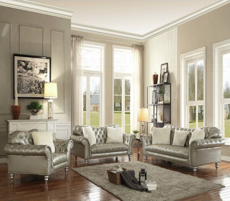 Wovent Modern Beige Faux Leather Tufted Sofa & Loveseat Living Room Set of 3 sofa american style