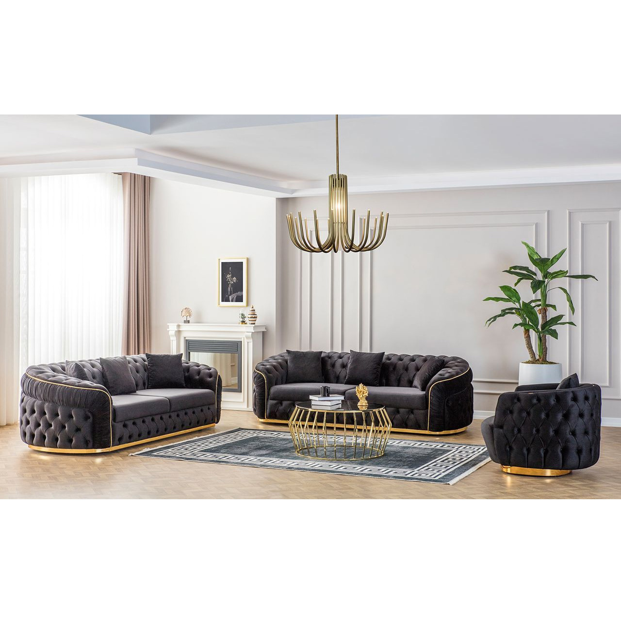 Eymense Sofa Set Elite 3-piece Chesterfield Gold