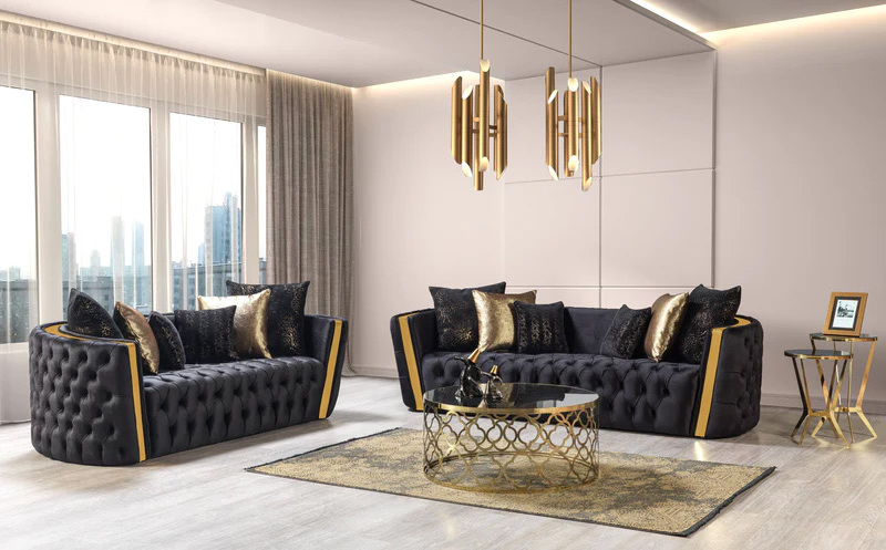 Stainless Steel Frame Living Room Furniture Modern Luxury Velvet Sofa High Quality Upholstered Sofa Set for Home Hotel Lobby