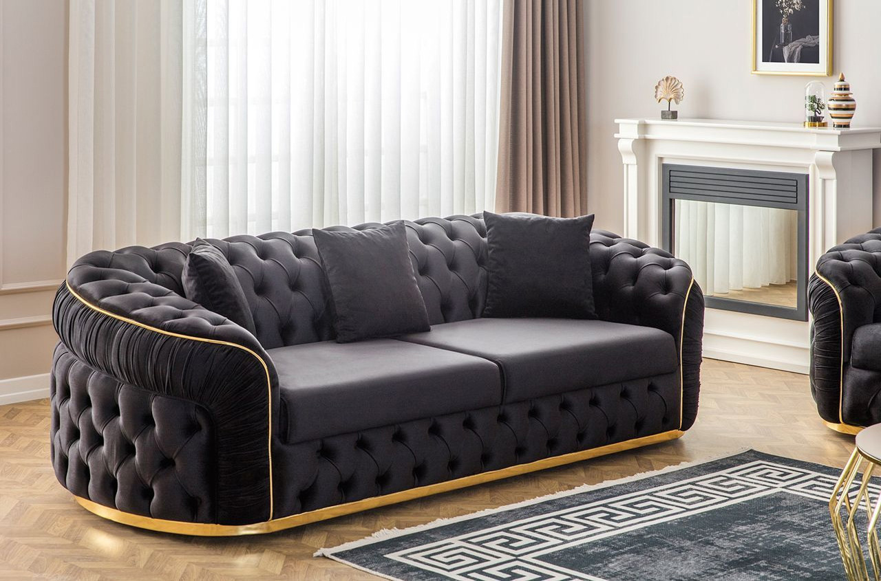 Eymense Sofa Set Elite 3-piece Chesterfield Gold