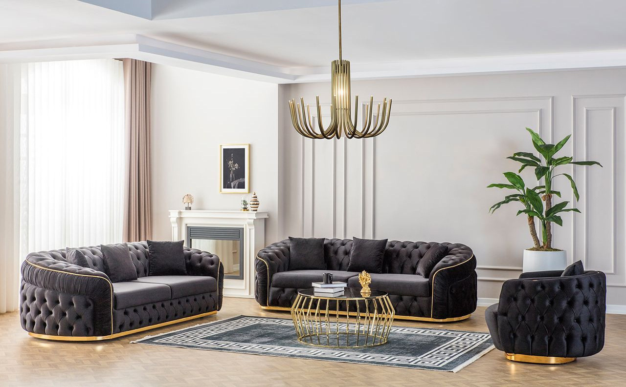 Eymense Sofa Set Elite 3-piece Chesterfield Gold