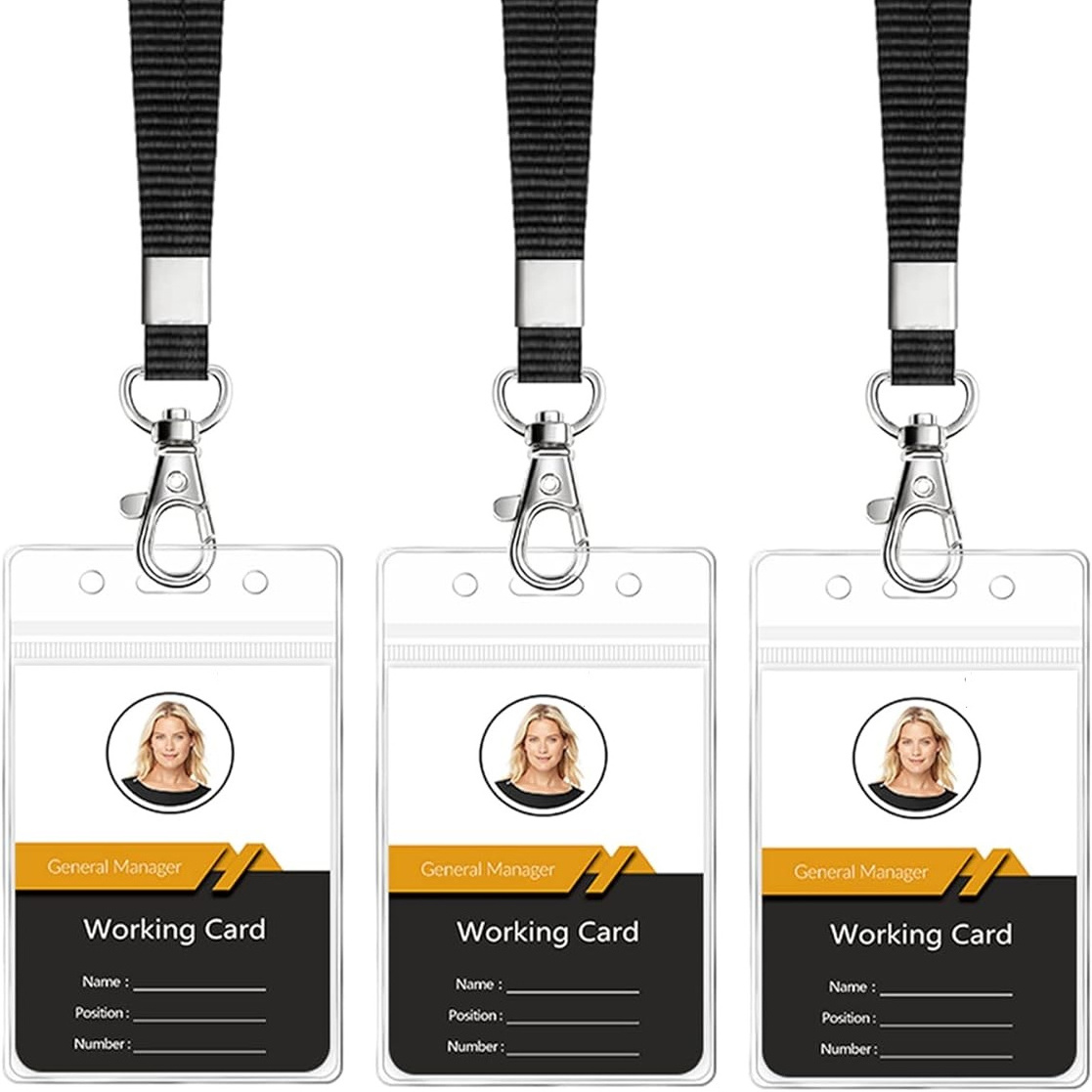 Custom Factory soft plastic id working name badge pvc card holder with neck strap polyester lanyard