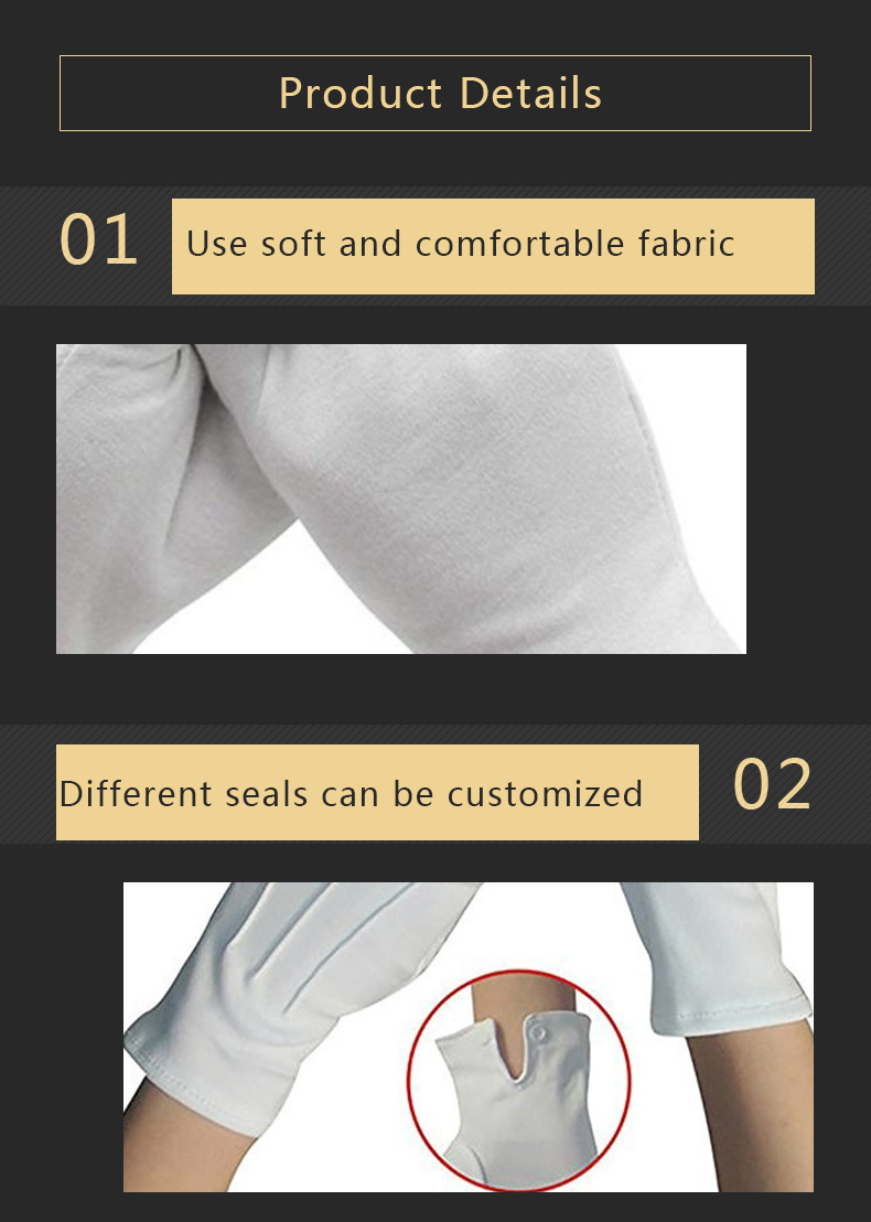 Best Quality Comfortable Soft Breathable White Cotton Formal Tuxedo Costume Honor Guard Elastic Cuff Ceremonial Gloves