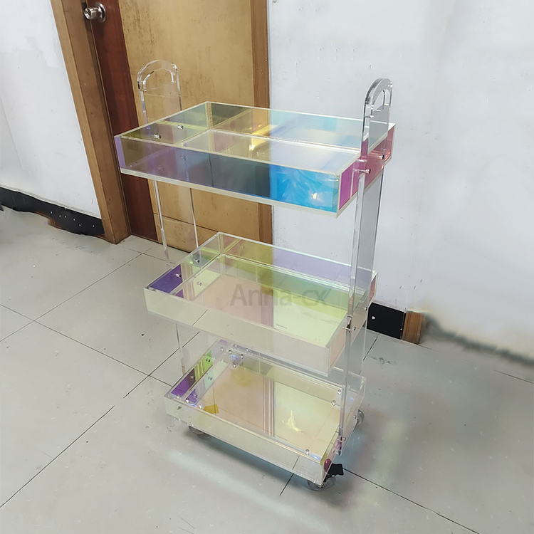 Hotel furniture luggage housekeeping cleaning room service rainbow acrylic trolley Bar Cart  Acrylic Hotel Trolley