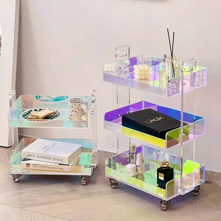 Hotel furniture luggage housekeeping cleaning room service rainbow acrylic trolley Bar Cart  Acrylic Hotel Trolley