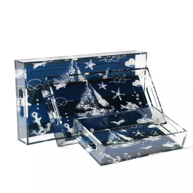 Clear Acrylic Serving Tray Paper Tray With Insert,Lucite Tray With Handles