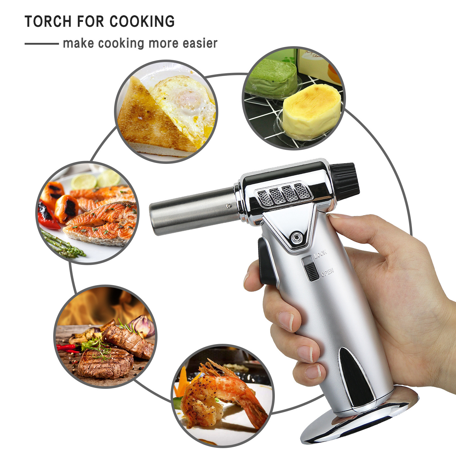 Cooking BBQ Baking Butane Gas Torch Camping Items Blue Butane Gas Burner Torch Lighter Windproof Cigar Lighter Torch