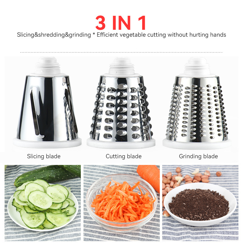 Rotary Cheese Grater Cheese Shredder, Kitchen Manual Cheese Grater with Handle Vegetable Slicer Nuts Grinder 3 Drum Blades