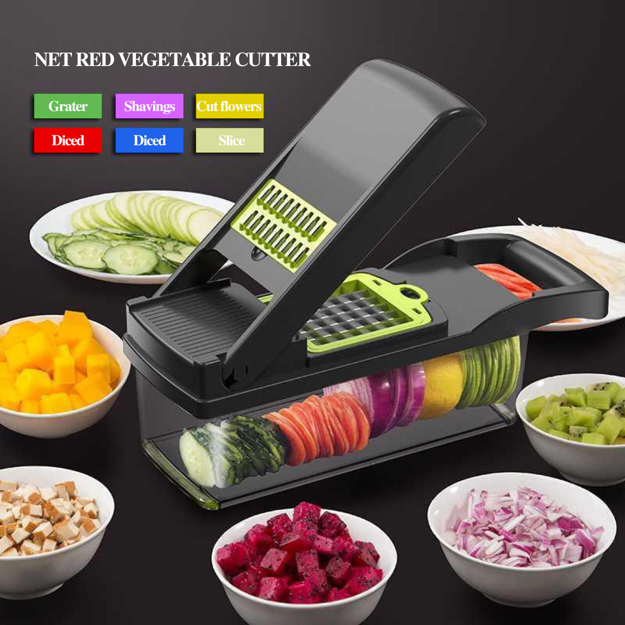 Small Kitchen Appliances Multifunctional Vegetable Slicer Machine Meat Cutter Egg Cutter Onion Mincer Chopper for  Salad Potato