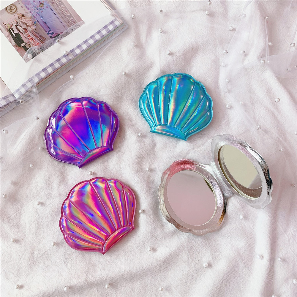 Folded shell shape Branded Compact Mirror Silver Mini Cosmetic Mirror plastic Makeup personalized pocket mirror