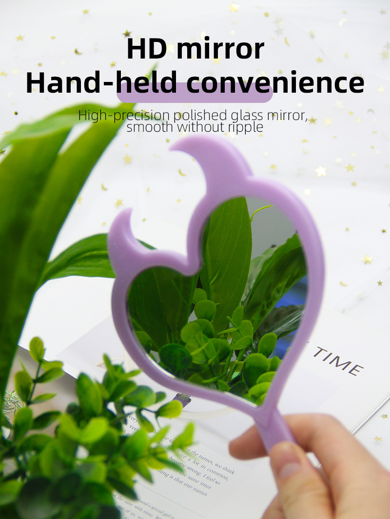 Custom Logo Bulk Wholesale Personalized SPA Salon Cosmetic Cartoon Demon Heart Shape Hand Held Travel Makeup Mirror with Handle