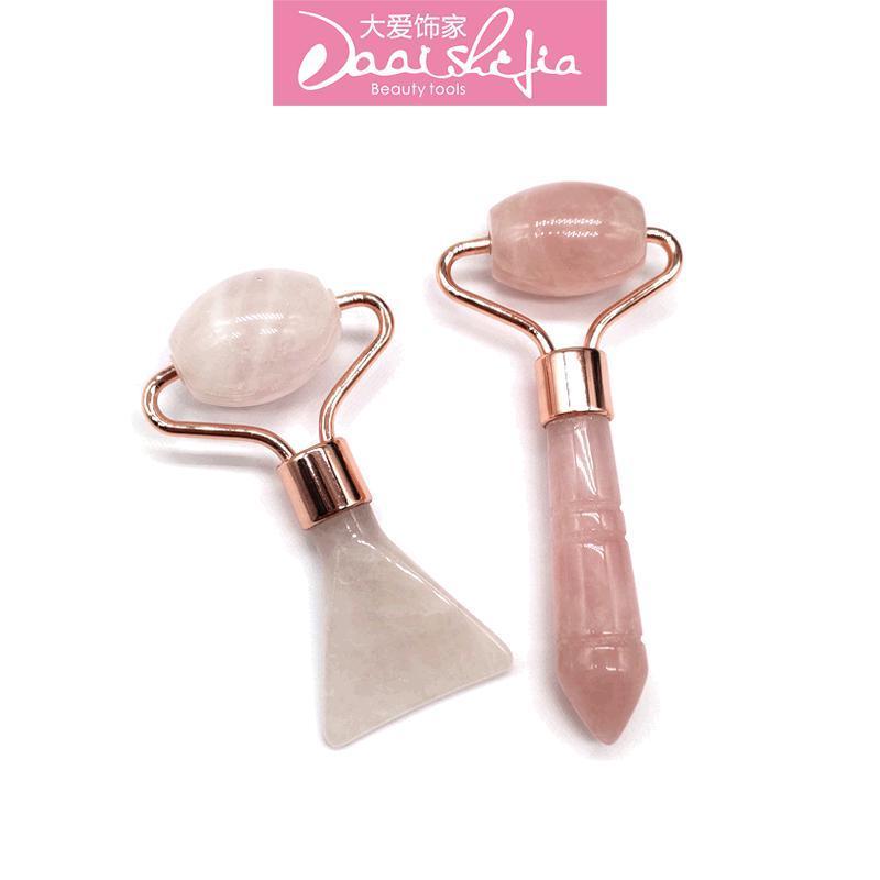 Mini pink Stone Roller Massager For Face Slimming Lift Chin Neck Skin Care Tools  Natural  jade guasha board ice roller massage