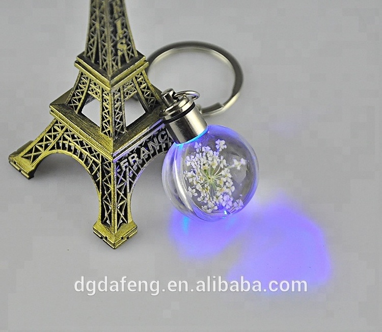 Wholesale Factory Custom Led Light Flower Keychain Key Ring with Light out Crystal Led Keychain for souvenir