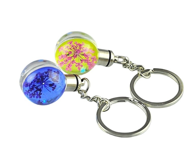 Wholesale Factory Custom Led Light Flower Keychain Key Ring with Light out Crystal Led Keychain for souvenir