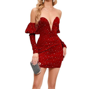 Sexy Starry Deep V Drop Shoulder Fashion Spicy Girl Dress for Women Petite Dress