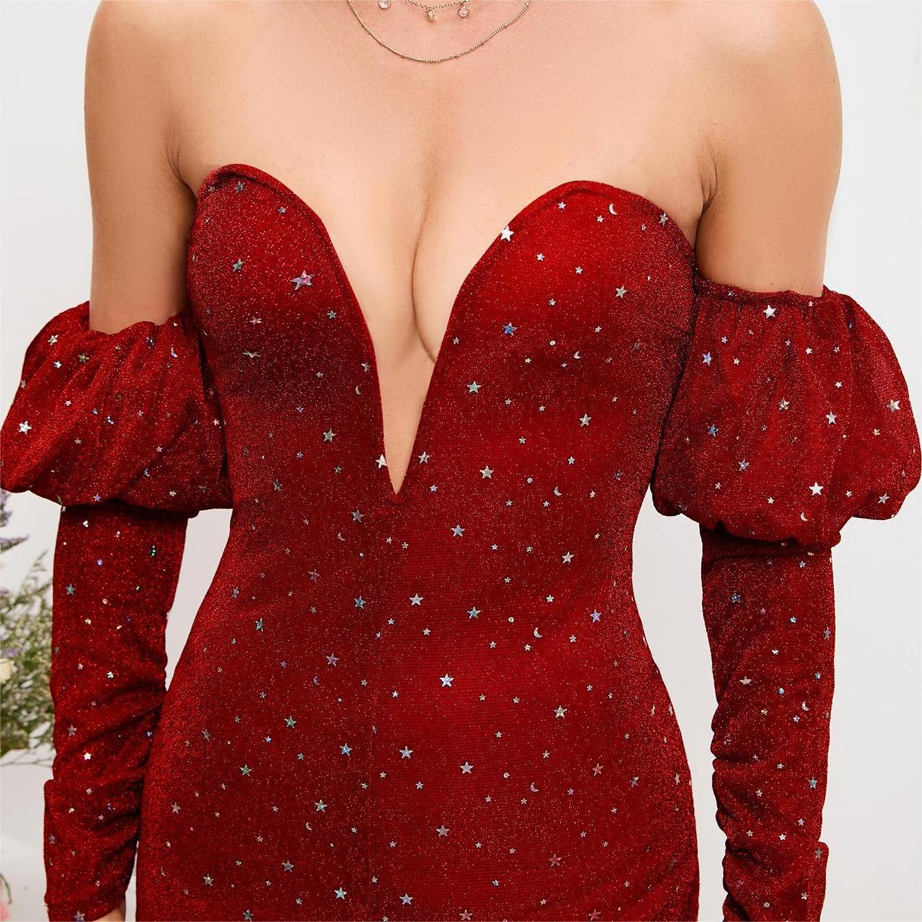 Sexy Starry Deep V Drop Shoulder Fashion Spicy Girl Dress for Women Petite Dress