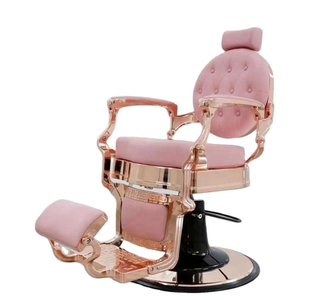 Retro pink Gold Barber Chair Swivel Oil Head Hair Cutting Chair Comfortable Salon Barber Chair