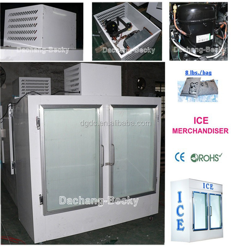 Gas Station Bagged Ice Freezer Ice Merchandiser with Glass Door 26*44 Inches Each Door 200 Bags of Ice (8 Lbs./bag) Air Cooled