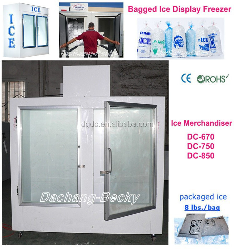 Gas Station Bagged Ice Freezer Ice Merchandiser with Glass Door 26*44 Inches Each Door 200 Bags of Ice (8 Lbs./bag) Air Cooled