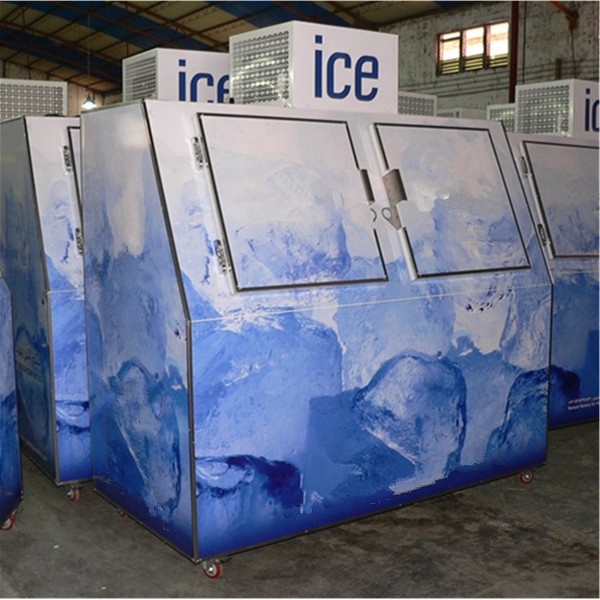 Ice freezer DC-600 bagged ice storage bin for gas station with inclined doors