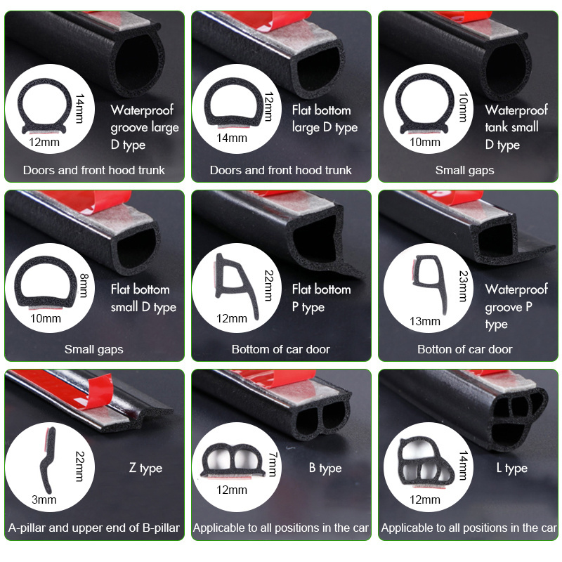 Car door edge seal strip windshield seal strip D E M P V I B type EPDM self adhesive foam sponge seal gakset strip