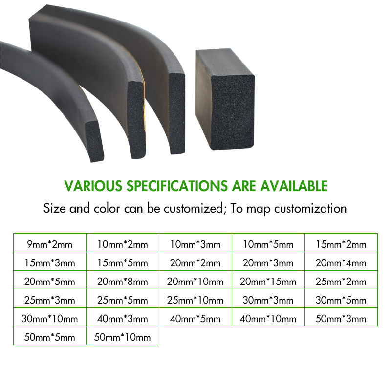 D type self adhesive flat soft foam epdm edge gasket round square foam rubber seal strip