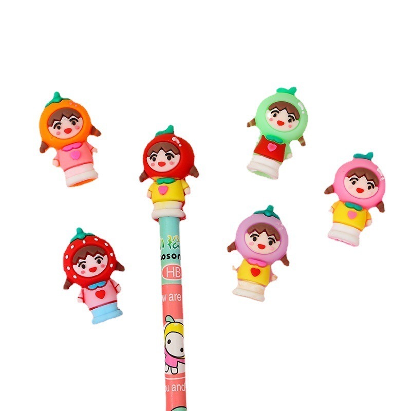 Cute cartoon character figure custom pvc silicone rubber pen cap PVC Plastic Rubber Pen Cap Charms Top Head Case