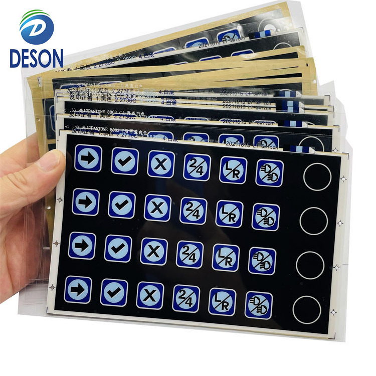 Deson stickers with print logo display screen keyboard flat panel control jose membrane switch logo packaging sticky label