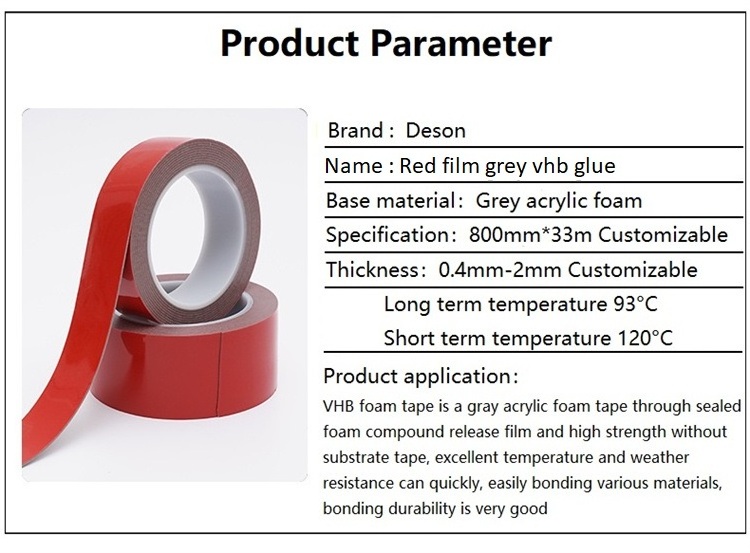 Deson Pre Cut 3m Distributor 5952 4972 Removable Heat Resistant Double Sided Acrylic very high bonding Foam Mounting Tape