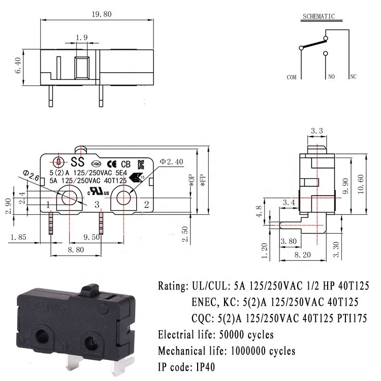 Lead Limit Switch Long Straight Hinge Lever, SPDT 1NO 1NC Snap Action Micro Switch manufacturer