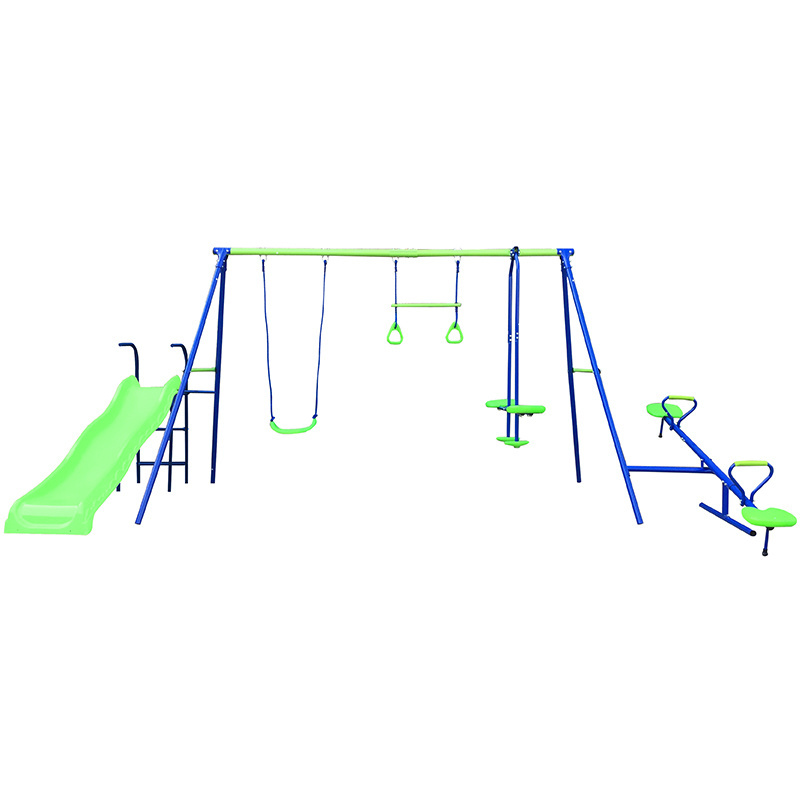 High quality outdoor playground children slide glider swing set with seesaw