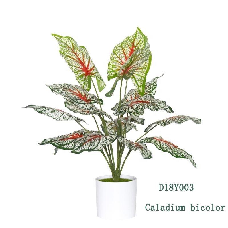 Factory sale cheap and high quality artificial bonsai plant red Caladium for decoration