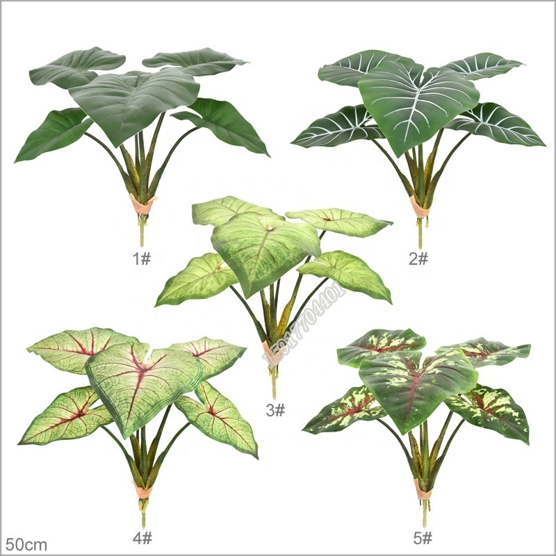 High quality fake flower real touch large leaf evergreen  artificial caladium plant  for bonsai decoration