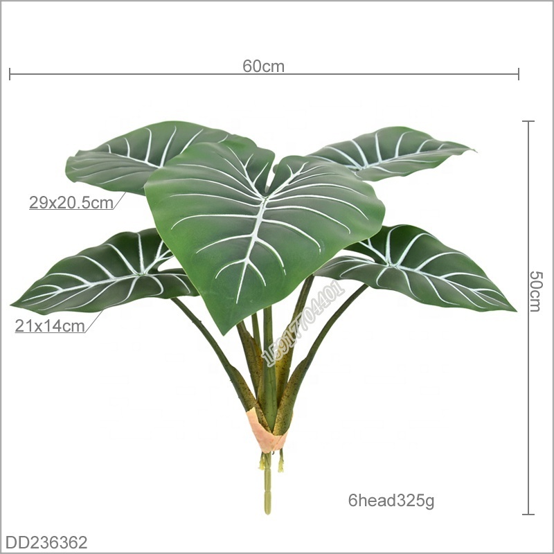 High quality fake flower real touch large leaf evergreen  artificial caladium plant  for bonsai decoration