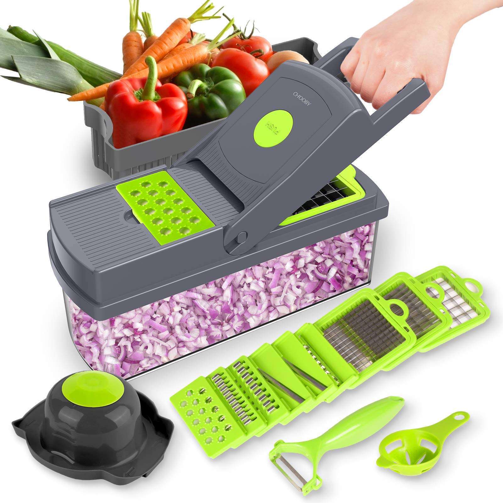 14 in1 Multifunctional Veggie Slicer Dicer Peeler Cutter Grater Potato Onion Salad Fruit Vegetable Chopper with Container