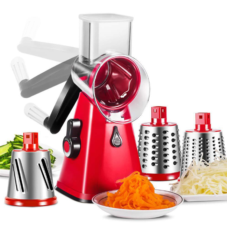 Kitchen 3 In 1 Manual Roller Vegetable Slicer Cutter Chopper Rotary Shredder Cheese Grater with Handle