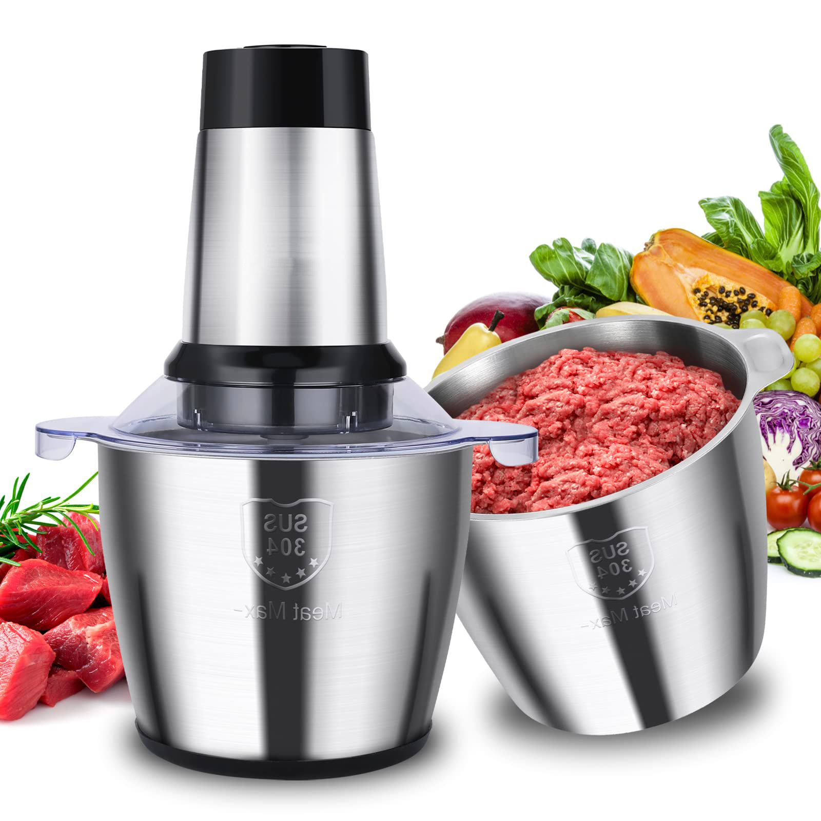 Wholesale 304 Stainless Steel Bowls Electric Food Processors Meat Grinders Chopper for Onion Fruits Vegetables Ground Beef