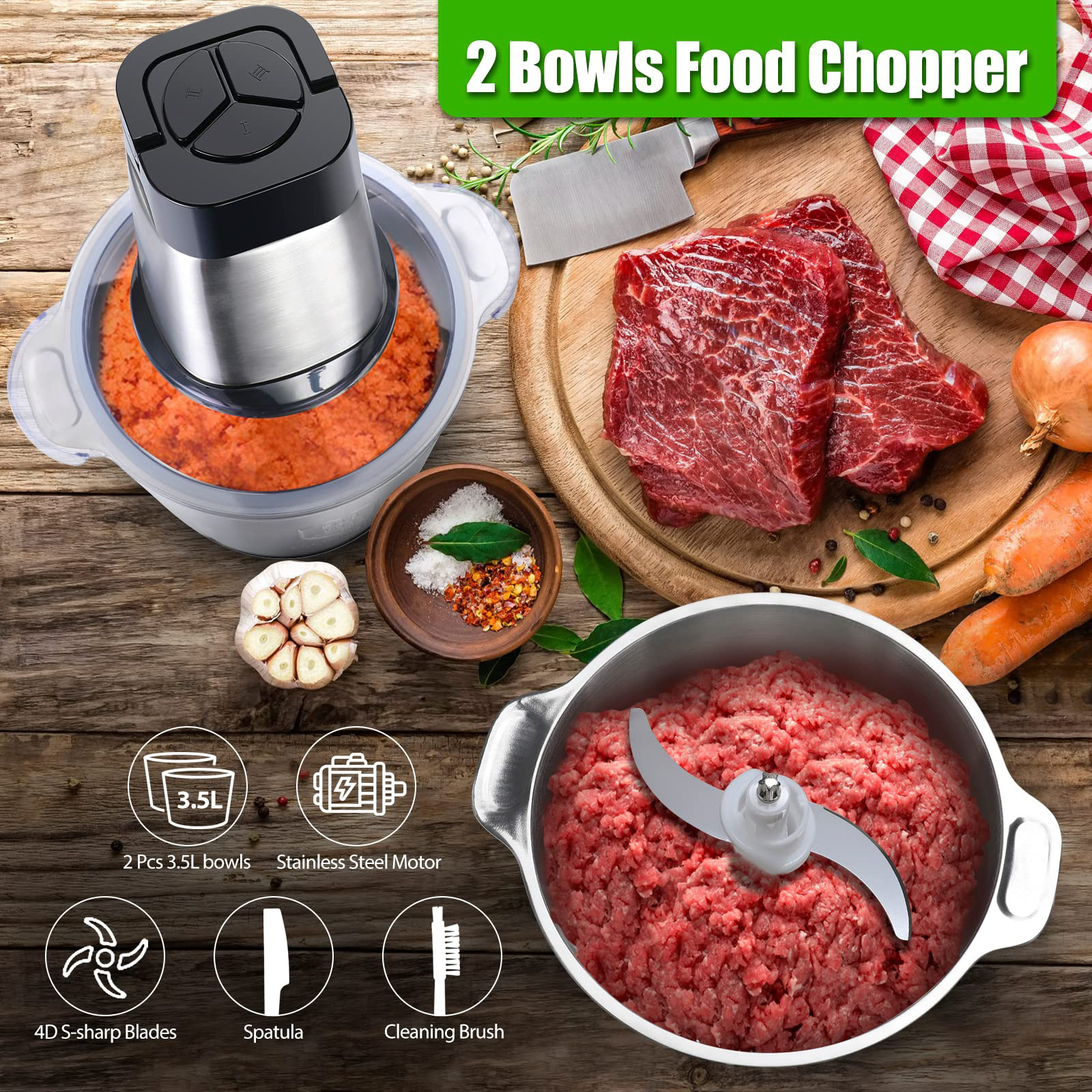 Wholesale 304 Stainless Steel Bowls Electric Food Processors Meat Grinders Chopper for Onion Fruits Vegetables Ground Beef