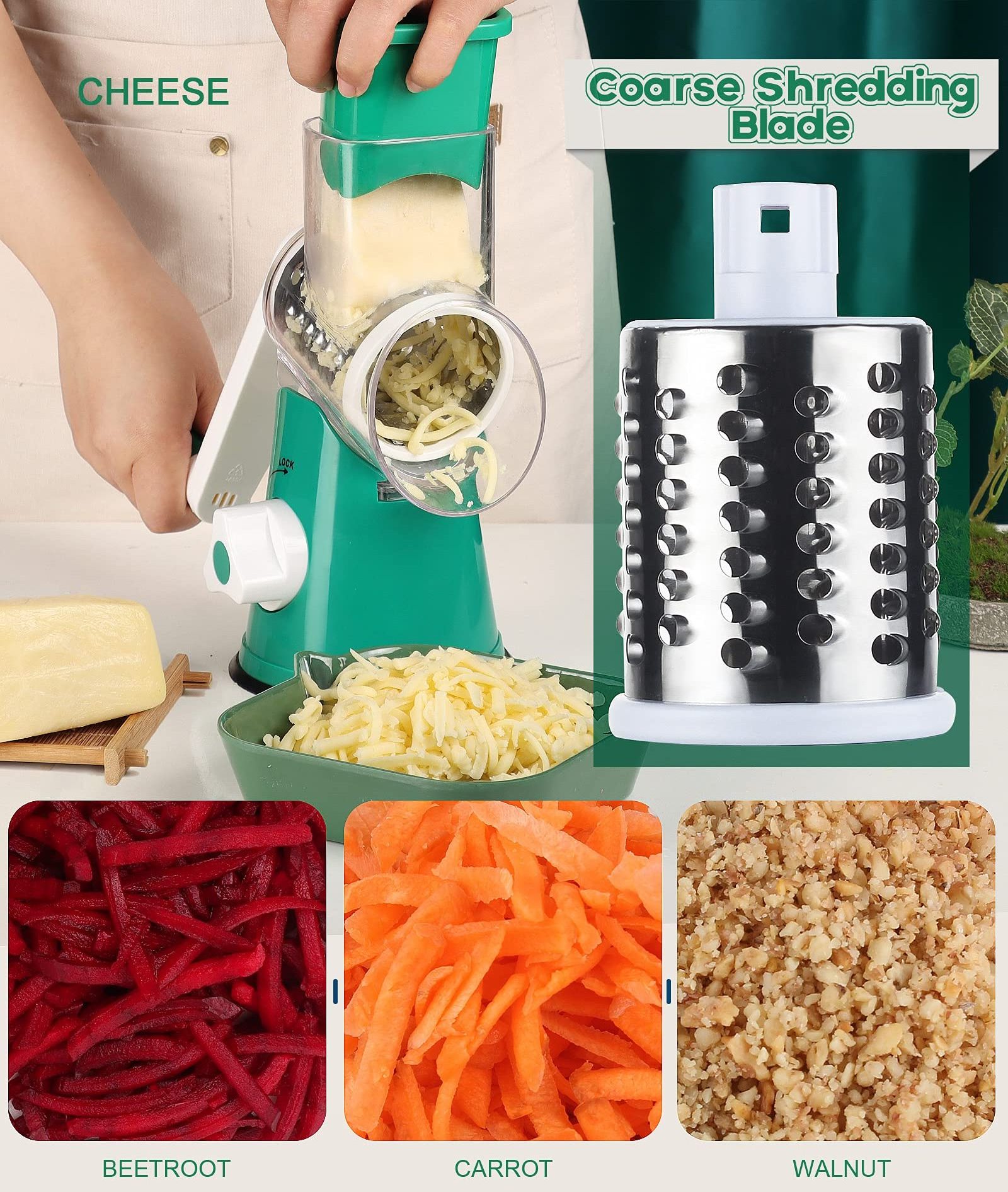 Kitchen Round Tumbling Box Shredder 3 In 1 Manual Rotary Cheese Grater Drum Vegetable Slicer Nuts Grinder