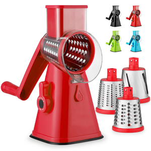 Rotary Cheese Grater Shredder Food Grinder Veggie Round Mandolin Slicer Vegetable Cutter with 3 Stainless Steel Drum Blades