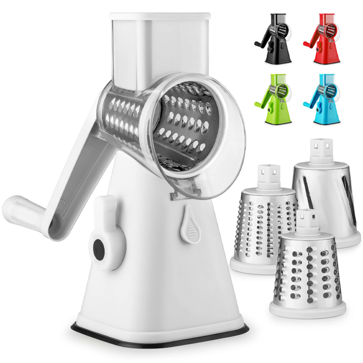 Kitchen Manual Rotary Cheese Nut Grater Speed Round Mandoline Vegetable Slicer Food Shredder With 3 Blades