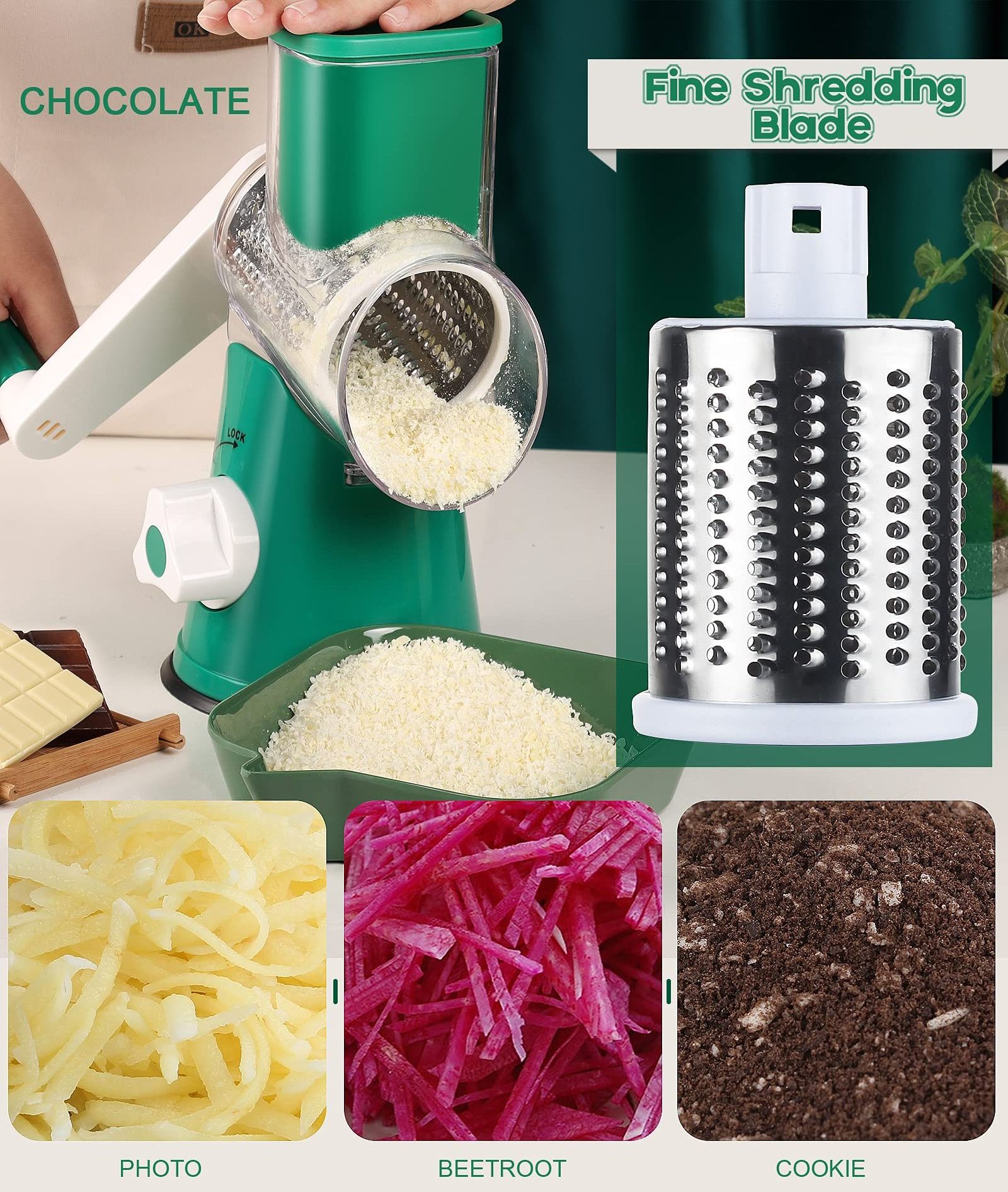 Kitchen Round Tumbling Box Shredder 3 In 1 Manual Rotary Cheese Grater Drum Vegetable Slicer Nuts Grinder