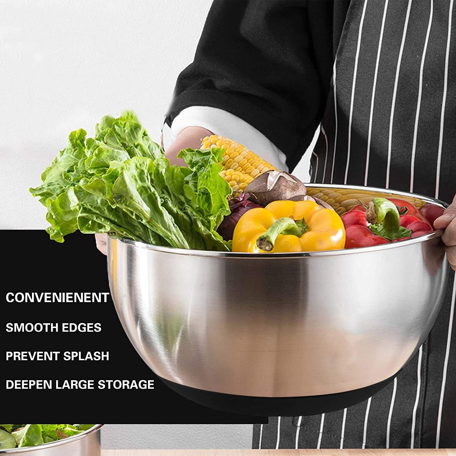 Premium top sell non slip salad lids Set stainless steel extra large kitchen mixing bowl set