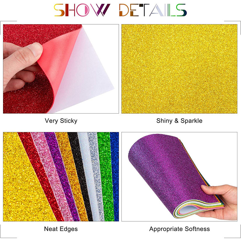 Assorted Foam Glitter Stickers Self Adhesive Foam Die Cut 3d Puffy Stickers Square Eva Foam Bling Sheet For Diy Home Decor