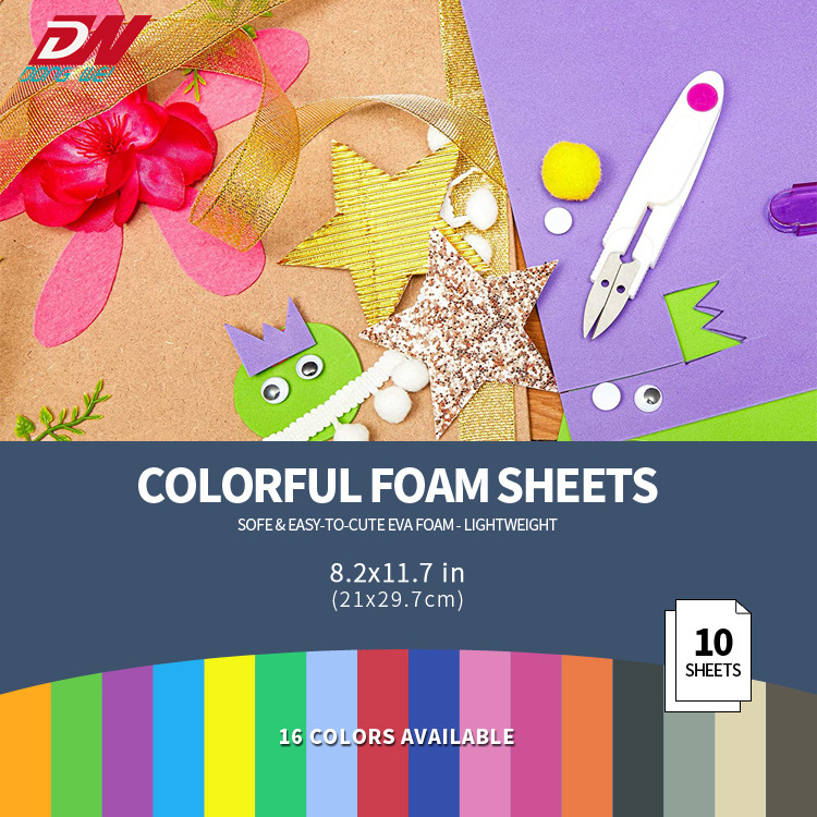 10 pcs EVA Foam Sheets, Extra Large Sheet Size, 8.2 x 11.7 Inch, 10 Colors 2mm Thick, eva foam Arts and Crafts