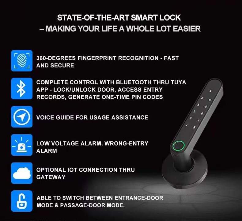 Hot Sale Smart Door Lock Tuya APP Remote Control Biometric Fingerprint Password Key Smart Home Door Lock