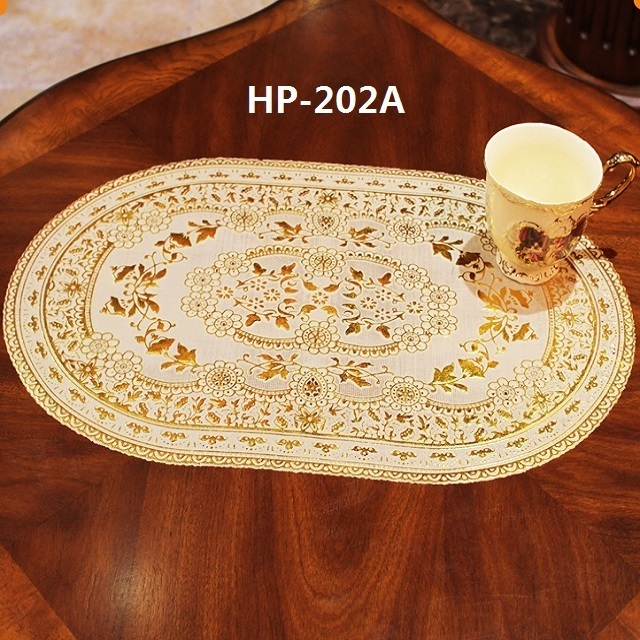 Oval vinyl PVC tablemat anti slip protective heat resistant decorative table plastic lace doilies placemat 30*46 cm